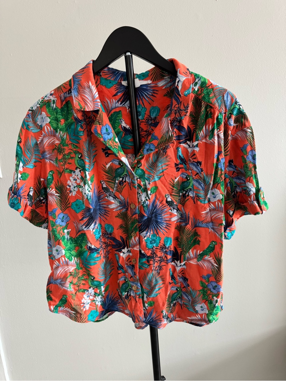 JANE + DELANCEY Tropical Parrot Print Button Front Blouse Women’s Large